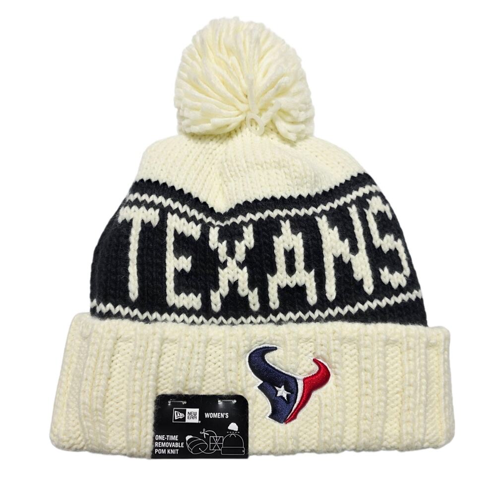 New Era Houston Texans White 2024 Sideline Cuff Pom White Women's Knit Hat- New